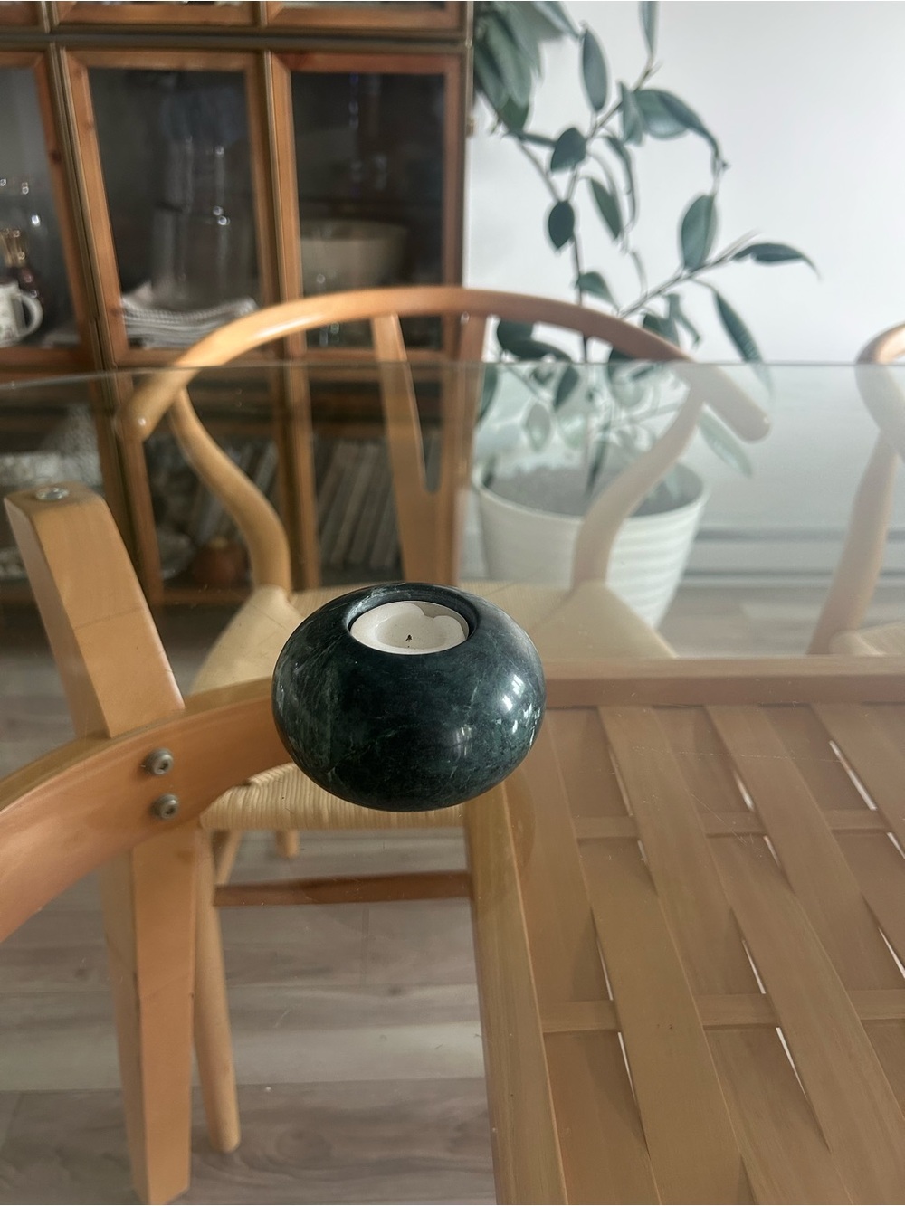 Round Dark Green Marble Tealight Candle Holder